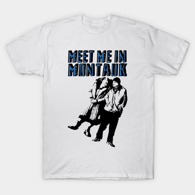 Meet Me In Montauk (Blue) T-Shirt by InsomniackDesigns